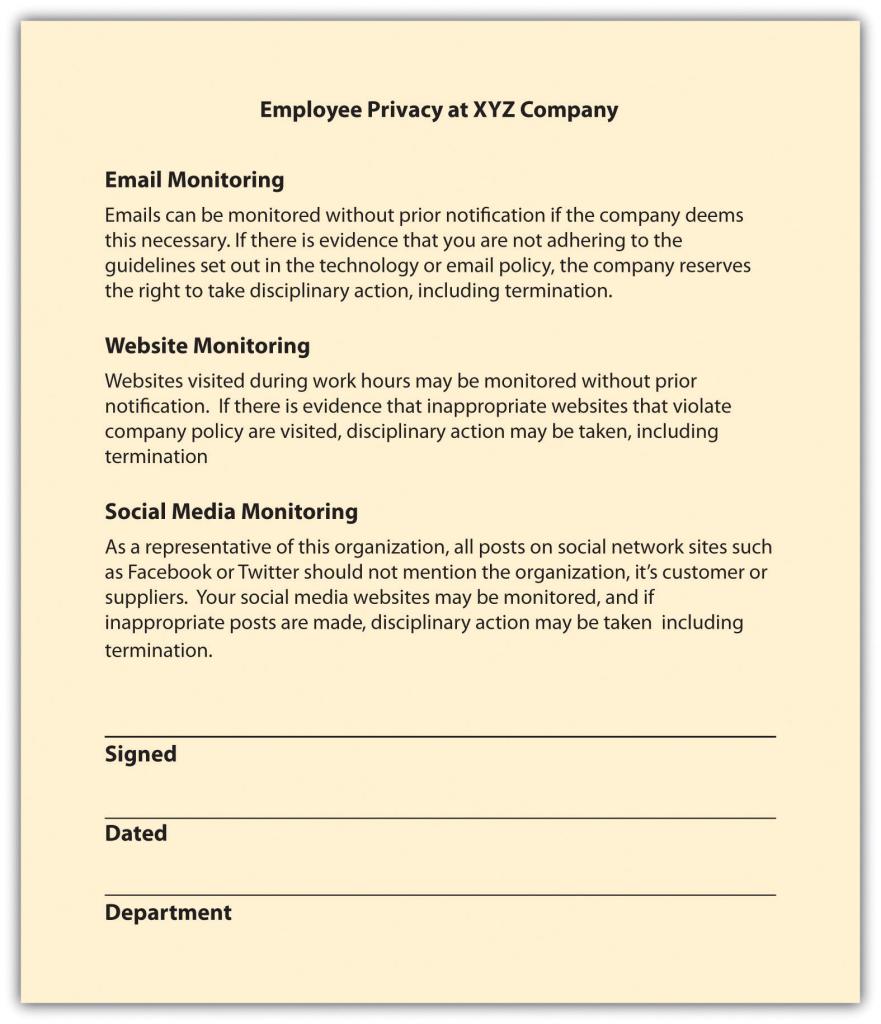 Employee notification of company social media privacy policy (they should have no expectation of privacy) requires signatures