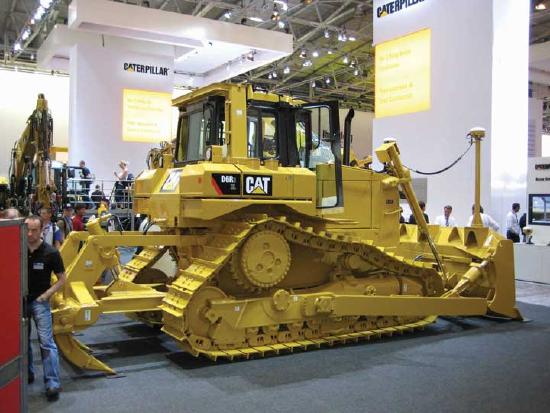 Cat earthmover in convention center display hall