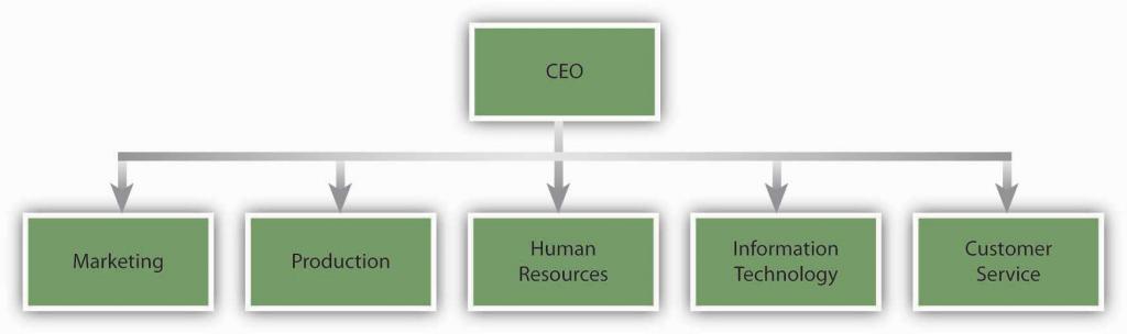 Two level structure from CEO to five departments
