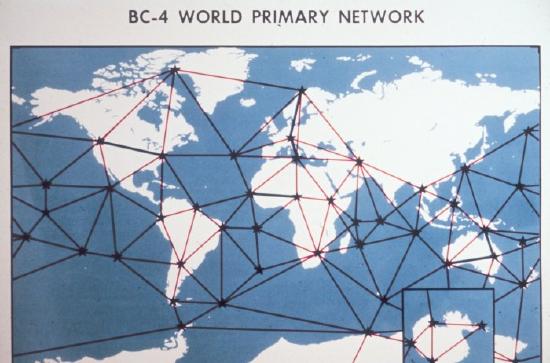 A network superimposed on a map of the world (Don't ask)