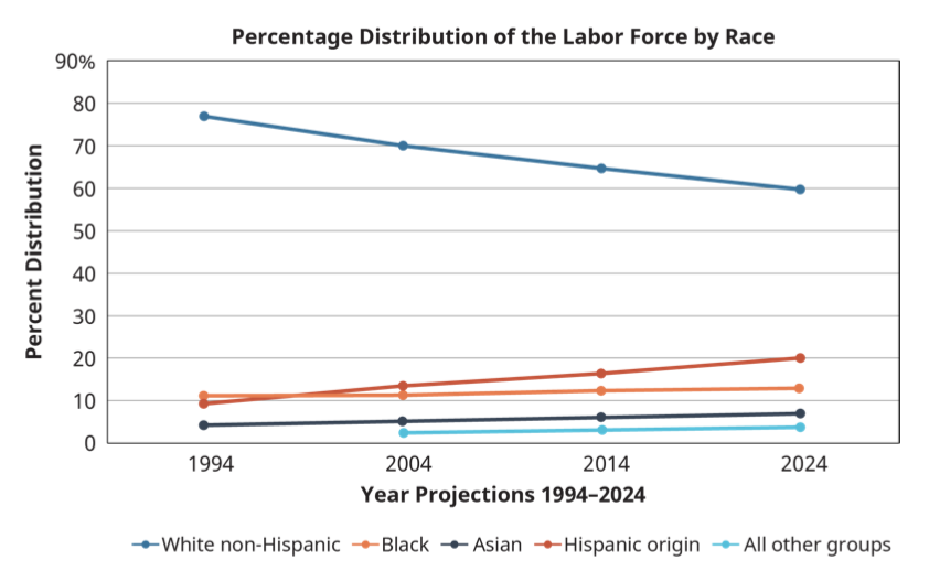 تغييرات القوى العاملة حسب العرق كما هو موضح في الفقرة أعلاه