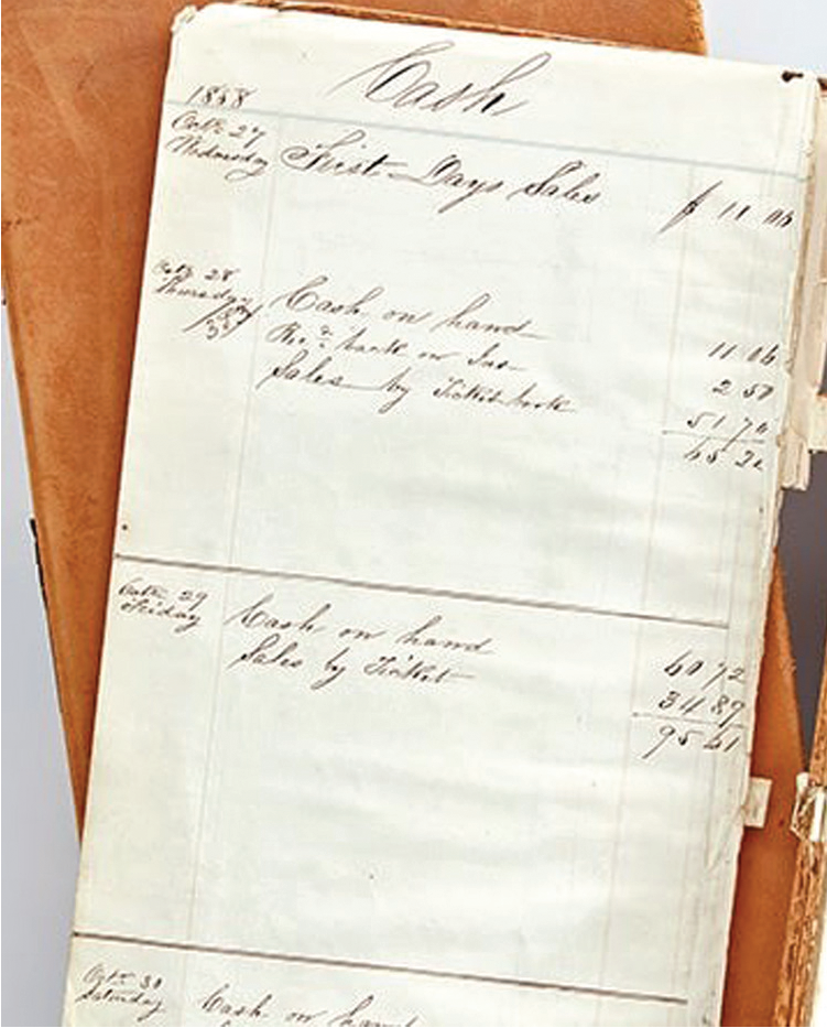 Photographie d'un journal comptable datant de 1858.