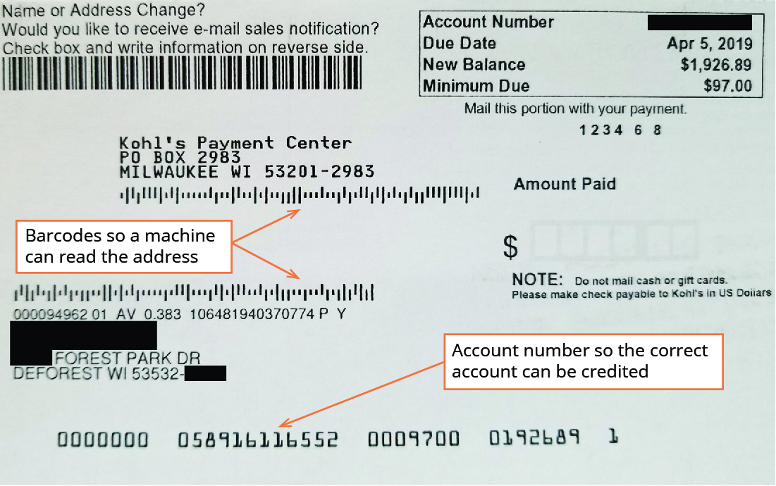 مثال على قسيمة الدفع التي يعيدها العملاء إلى الشركة مع دفعتهم.