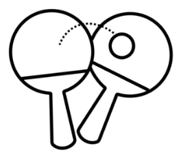 Icon of a ping pong ball bouncing between two paddles.