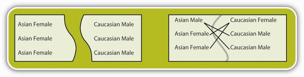 Groups of Asian women and White males seemingly lack common traits but mixed sex groups can bridge this 