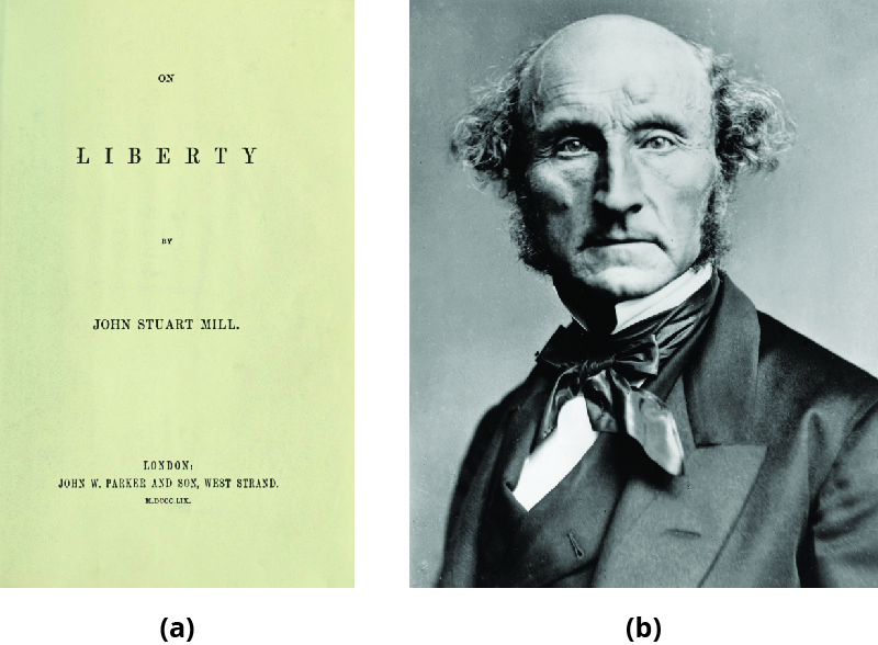 La partie A présente une copie imprimée de On Liberty de John Stuart Mill. La partie B montre John Stuart Mill.