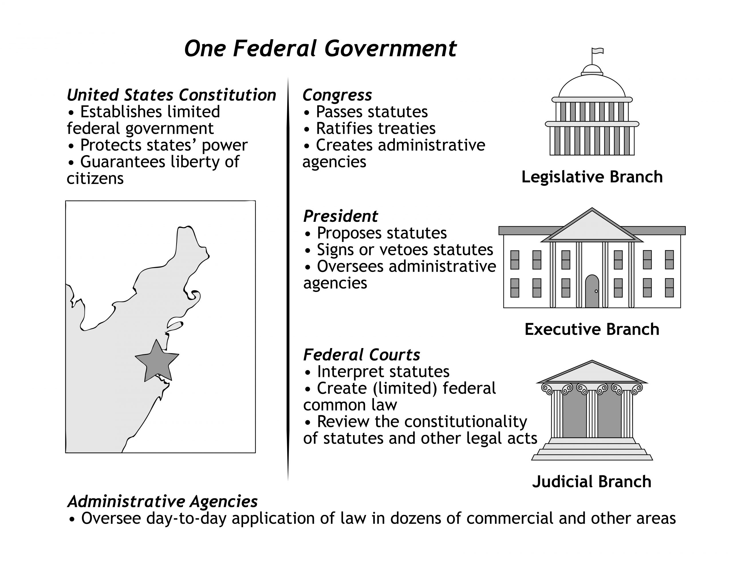 Gráfico que muestra las responsabilidades de cada rama del gobierno federal