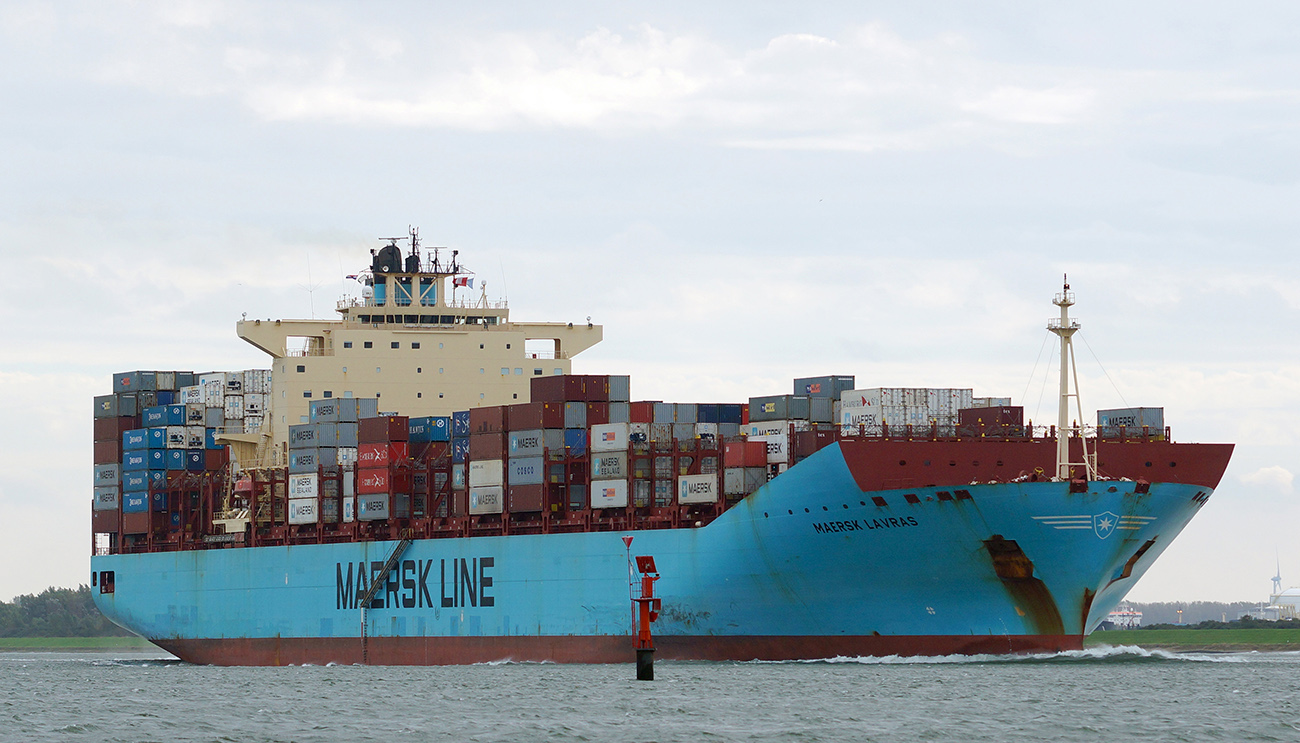 A photo shows Maersk Line’s container ship on the move.