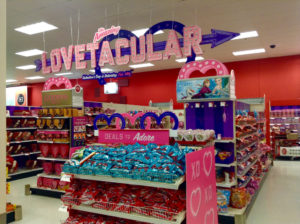 a store's valentine's day grocery display