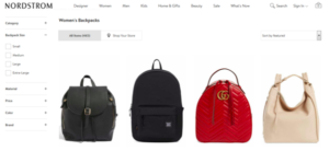 backpack section on nordstrom's online store with pictures of the options all in a row