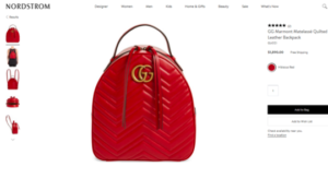 more detailed look at a red gucci backpack with a description and more pictures of the bag from a variety of angles on the left hand side