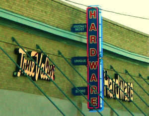 True Value Hardware store sign on the side of a brick building