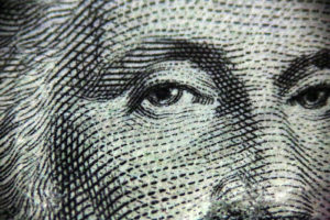 George Washington's face on the 1 dollar bill