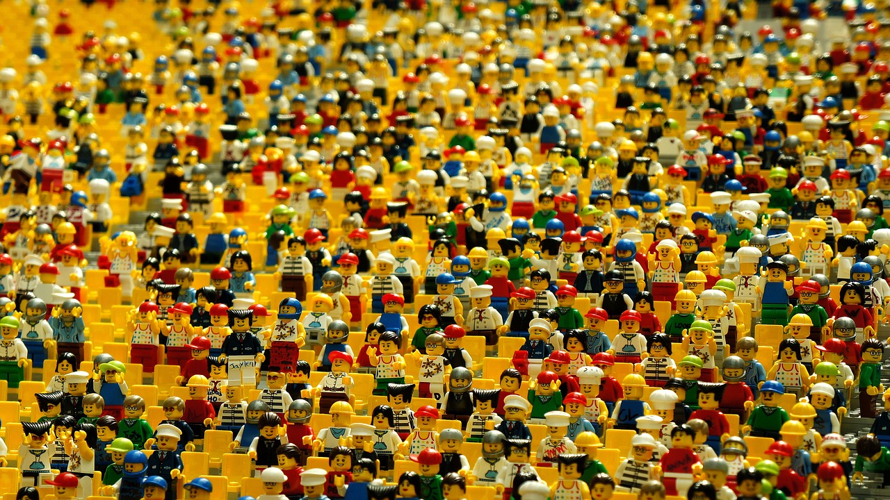 many brightly colored LEGO people