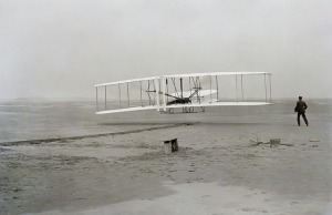the historic first flight of an airplane