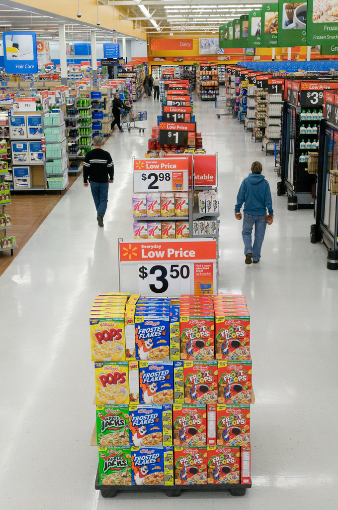 A shopping aisle in a Walmart