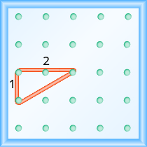 The figure shows a grid of evenly spaced dots. There are 5 rows and 5 columns. There is a rubber band style triangle connecting three of the three points at column 1 row 3, column 1 row 4,and column 3 row 3.