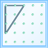 The figure shows a grid of evenly spaced dots. There are 5 rows and 5 columns. There is a rubber band style triangle connecting three of the three points at column 1 row 1, column 1 row 4,and column 3 row 1.
