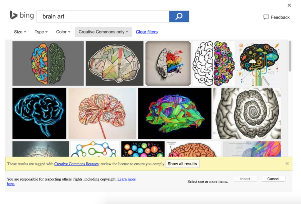 Screenshot of images found through bing search. "Brain art" is the phrase in the search engine.