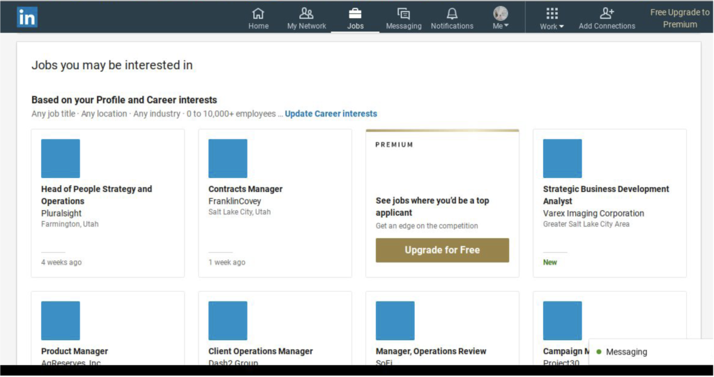 Screenshot of a LinkedIn page under the Jobs tab. The title of the page reads, "jobs you may be interested in".