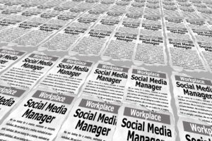Newspaper want ad-style graphic calling for a social media manager.