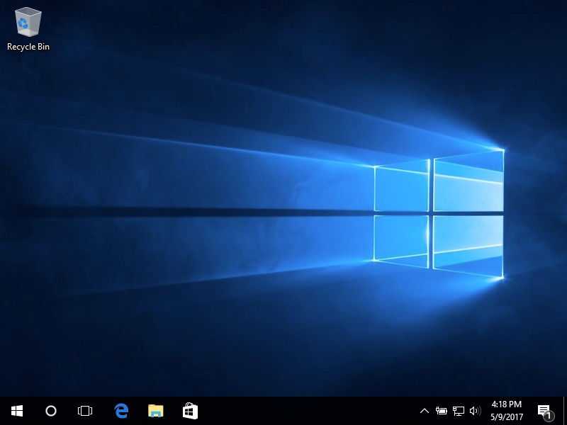 A blank Windows 10 desktop.