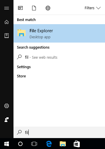 Start menu displayed with a search for file explorer in progress.