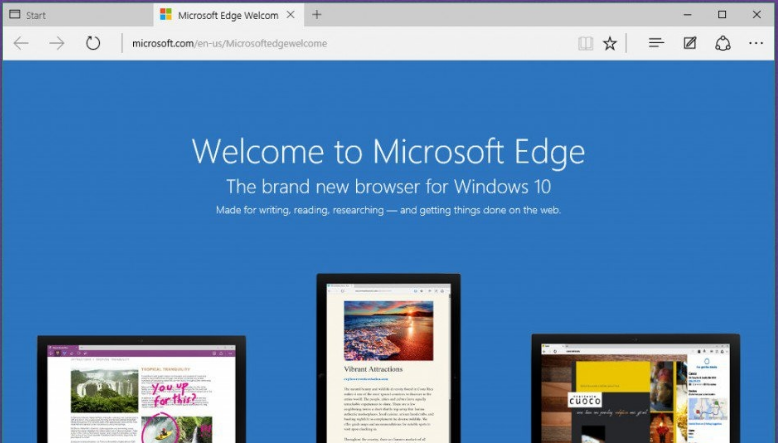 The Microsoft edge browser home.
