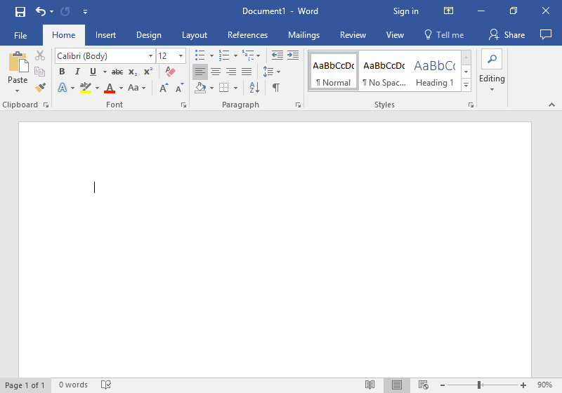 Blank Microsoft Word document.
