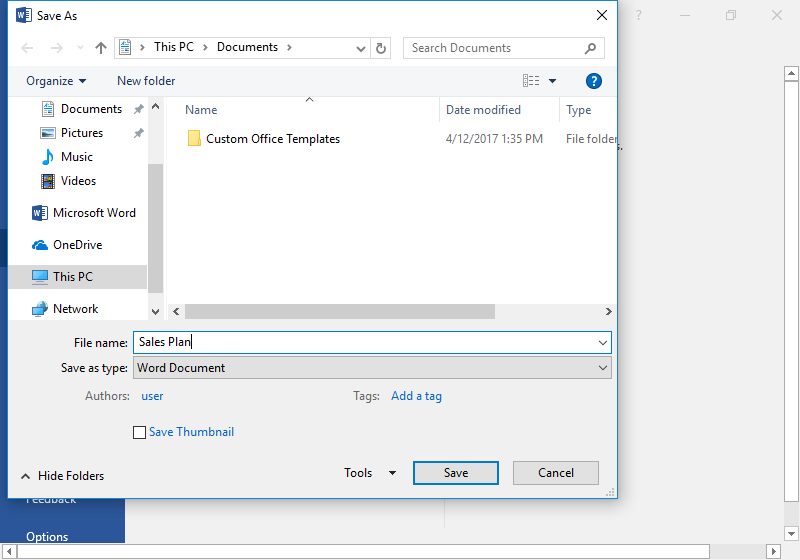 File finder where you are saving the microsoft word document.