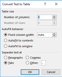 A convert text to table dialog box is open.