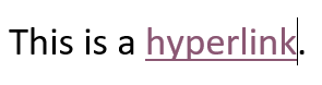 A sentence that has a purple hyperlink inserted on the last word.