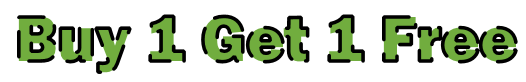 Green text effect words are being displayed with a black outline that is divided randomly into three different parts of the word. The words read "Buy 1 Get 1 Free".