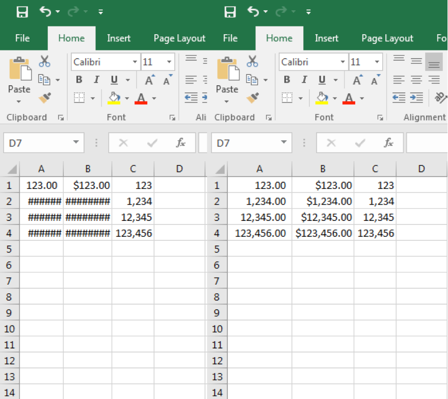 There are two excel sheets open each have numbers in columns A1 through C4.