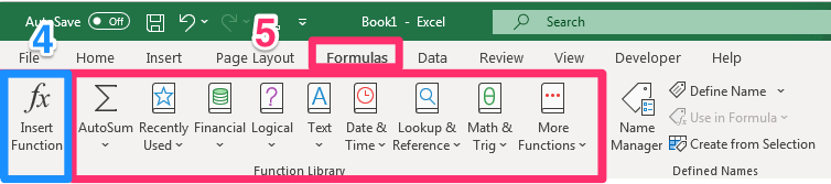 Excel screenshot of two more ways to identify and enter a formula in Excel.