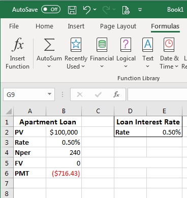 Excel screenshot of the RATE data and calculated amount.