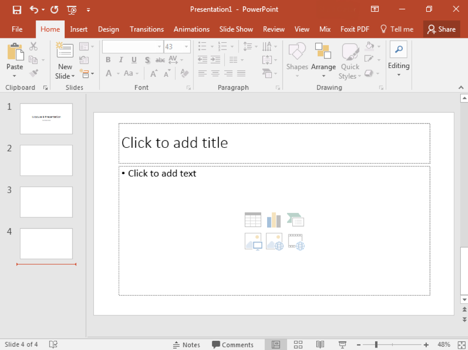 A Microsoft Powerpoint is open with 4 slides displayed.