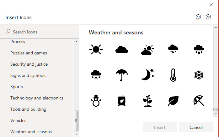 PowerPoint screenshot highlighting icon options window to use in a list.
