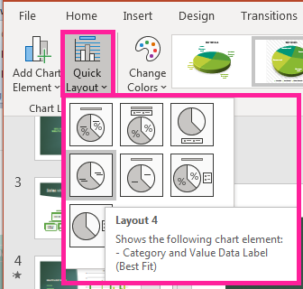 PowerPoint presentation screenshot of quick layout options menu.