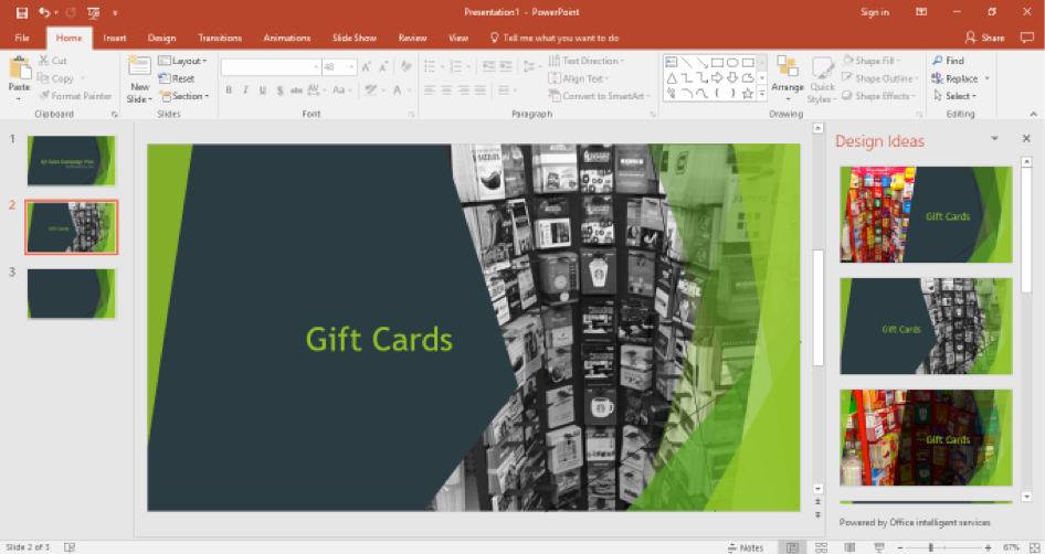 A Microsoft Powerpoint is open for a sales campaign. It is on the second slide of the powerpoint and it has been formatted in a way that shows the image has been converted into the background.