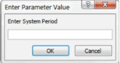 An Enter Parameter Value dialog box. The field below "Enter System Period" is empty.