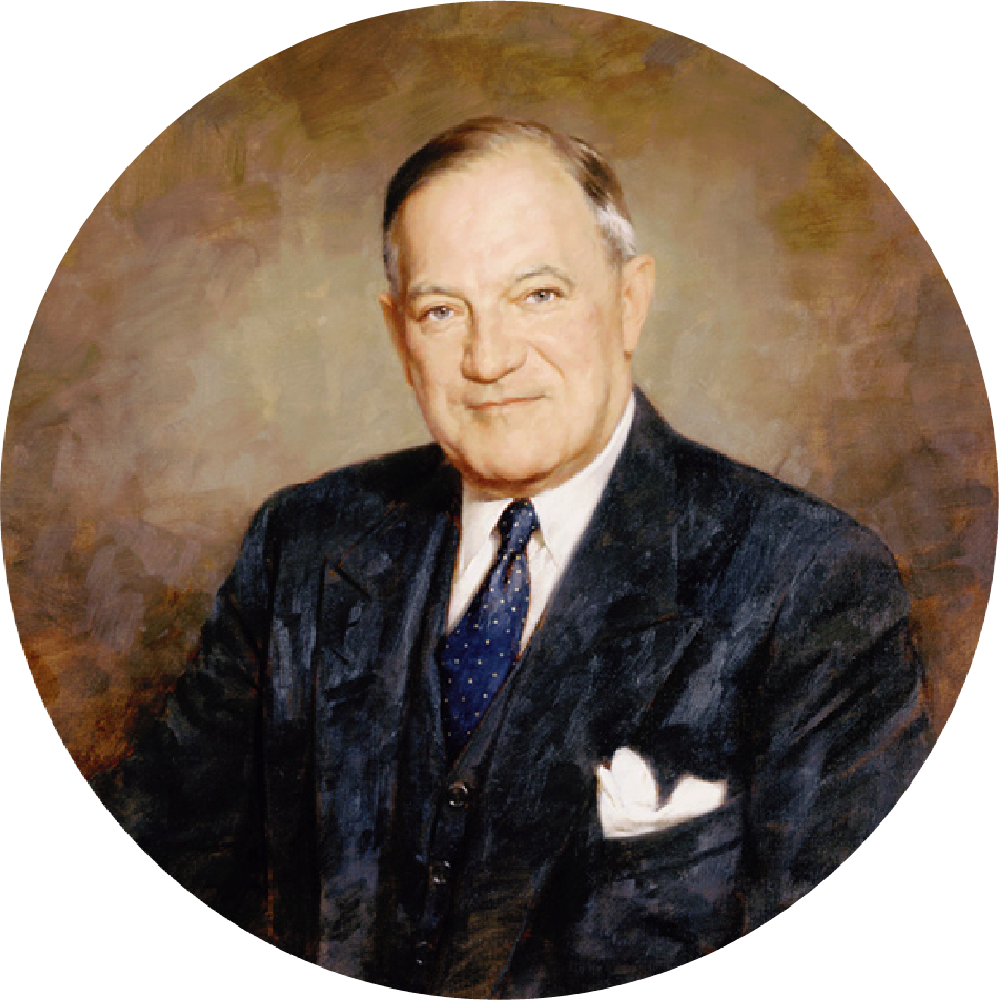 A circular portrait of Senator Robert F Wagner