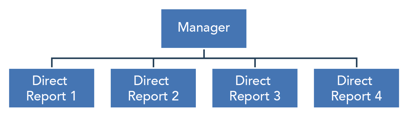 A simple organizational structure with a manager and four individuals who directly report to them.