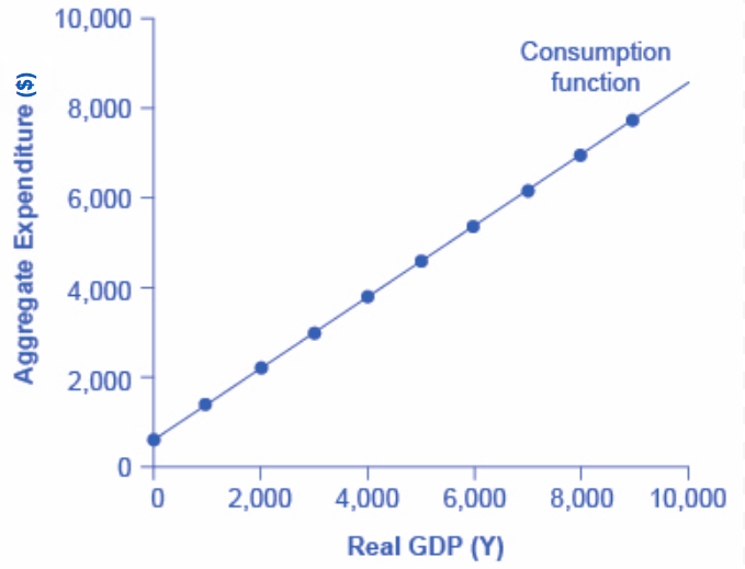 The graph shows an upward-sloping line representative of the consumption function.