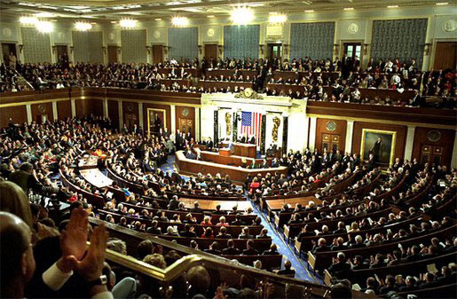 Photo of the congressional chamber when President George W. Bush delivers his State of the Union address to the nation and a joint session of Congress in the House Chamber at the U.S. Capitol Tuesday, Jan. 28, 2003