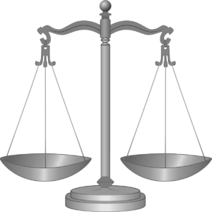 A balance scale showing equilibrium, with both sides at the same level