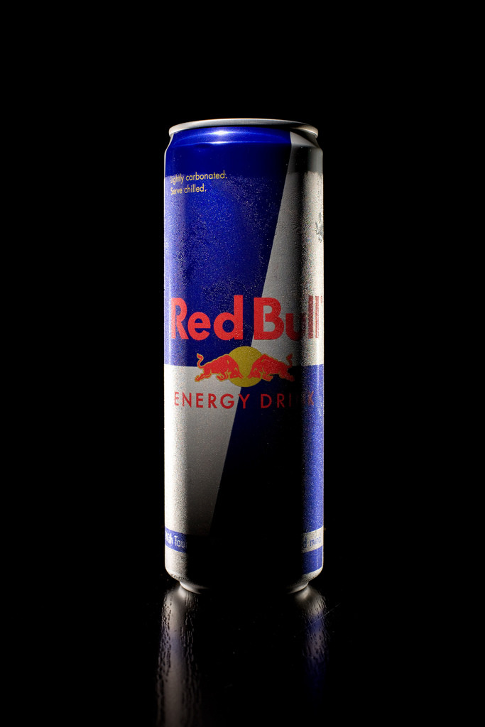 Photo of a can of Red Bull "energy drink."