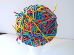 A ball made from elastic rubberbands.