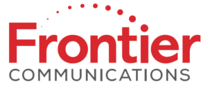 Frontier Communications logo. Text reads "Frontier Communications" with ten dots making an arch.