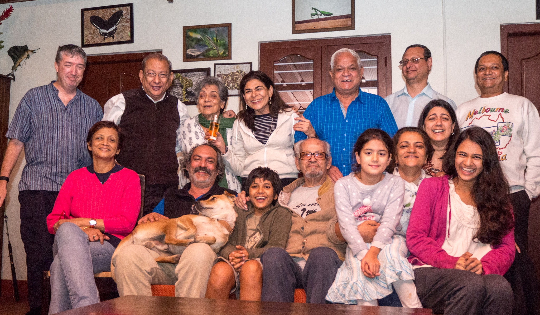 Four generations of S P Chaube's offspring including individuals ranging in age from approximately 10 years old to approximately 90.